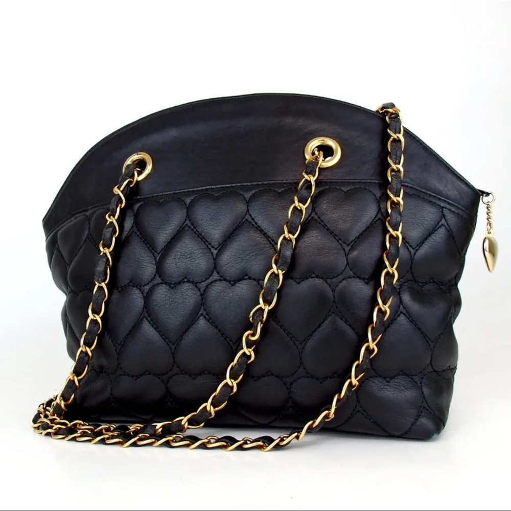 AUTH MOSCHINO Leather Heart Quilted Chain Shoulder Bag - Picture 2 of 8